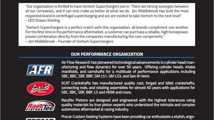 Vortech Superchargers & Paxton Automotive join forces with AFR, SCAT Cranks, RaceTec Pistons and Procar Seating